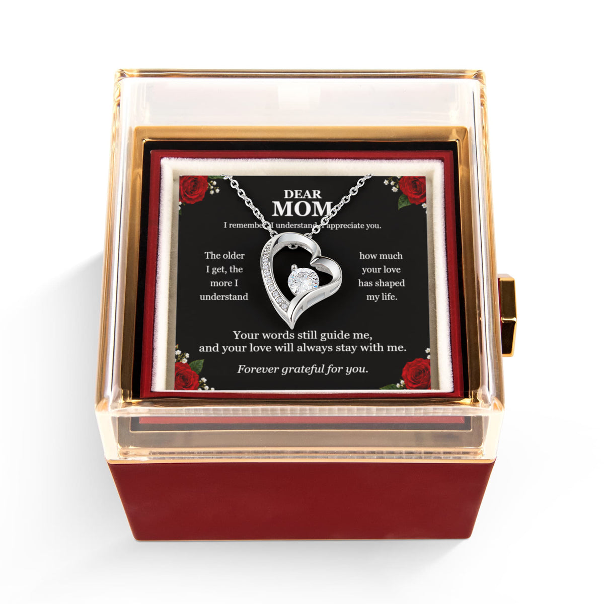 Dear Mom — Forever Love Necklace with Rotating Rose Gift Box