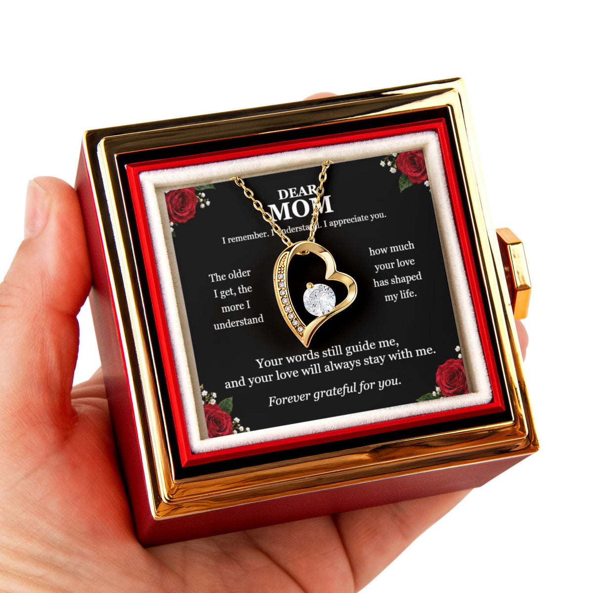 Dear Mom — Forever Love Necklace with Rotating Rose Gift Box